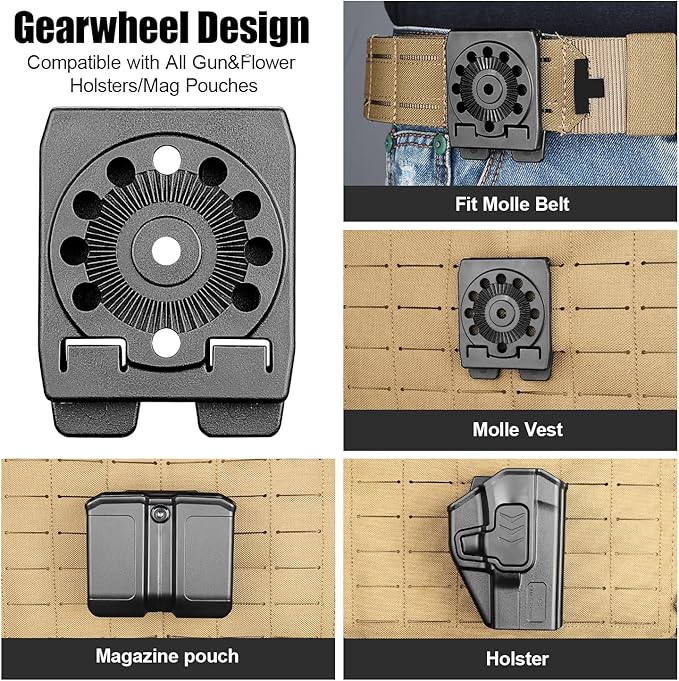 GUN &amp FLOWER MOLLE Adapter for Holsters Mag Pouches Knife Sheath– Compact Nylon Gear Mount (2.83x2.20) – Fits Belts Vests Backpacks – 1/2/4 Pack Options Universal Gearwheel Fit