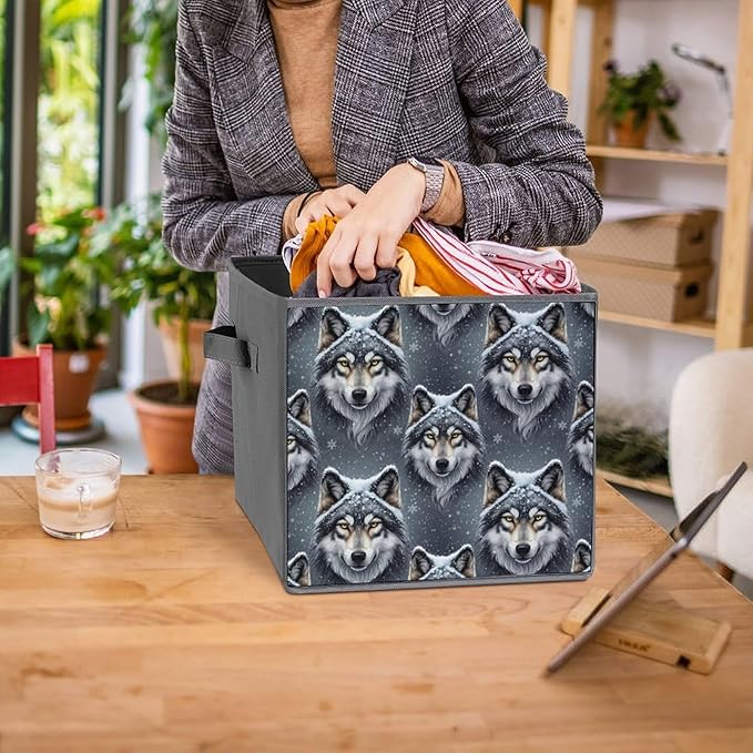Collapsible Storage Cube with Handles Lone Wolf Space-Saving Foldable Organizer Bin for Bookshelf Cabinet Perfect for Small Apartments &amp Dorms