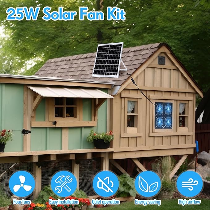 Solar Powered Fan 11.8 Greenhouse Exhaust Fan Solar 4 Fan Kit 25W Solar Panel Powered Exhaust Fan with Aluminum Bracket for Attic Shed Barn Dog House DIY Cooling Ventilation Project(1 Set)