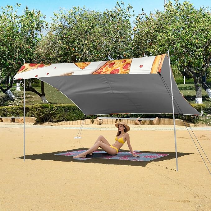 ALAZA Slices Pizza Beach Tent Sun Shelter Portable Canopy Sunshade for Outdoor Camping Picnics Backyard Fun 10x9 ft