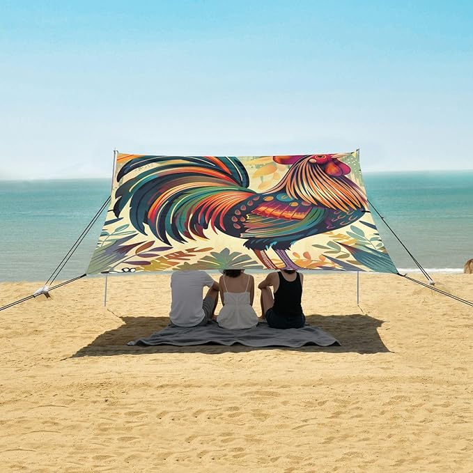 ALAZA Rooster Art Beach Tent Sun Shelter Portable Canopy Sunshade for Outdoor Camping Picnics Backyard Fun 10x9 ft
