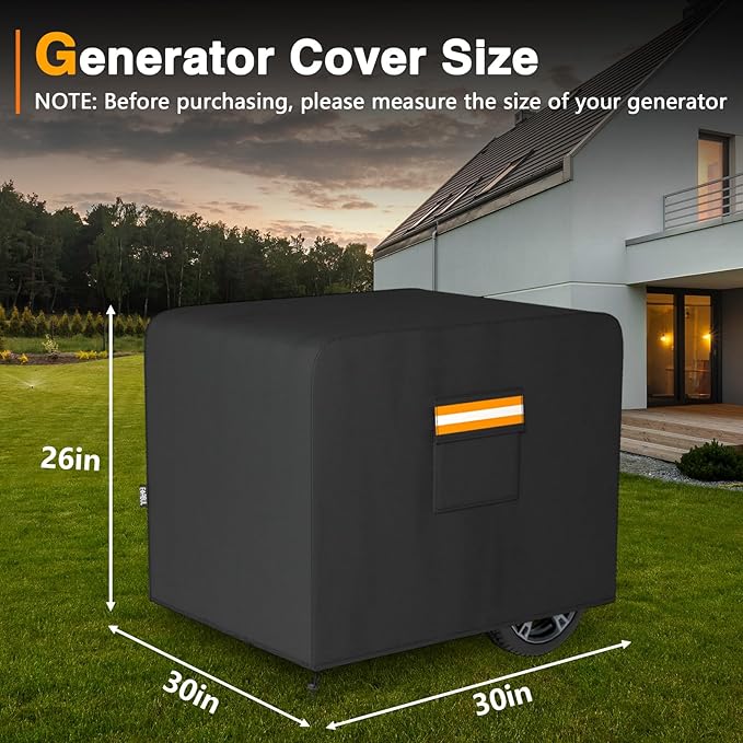 Generator Cover 30”L x 30”W x 26”H Heavy Duty Waterproof 420D All-Weather Generator Cover with Storage Pocket Compatible with Most Generators 6000-11000 Watt (Black)