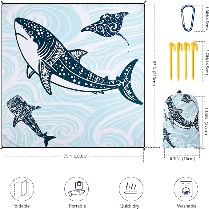 Beach Blanket Waterproof Sandproof Beach Mat 79 X 83/10'x9'for 2-8 Adults Quick Drying Outdoor Picnic Mat Beach Accessories for Travel Camping Hiking