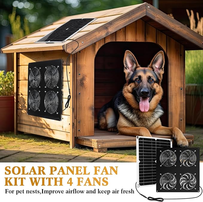 Rossesay 2 Set Solar Panel Fan Kit with 4 Fans 12w USB Weatherproof Solar Exhaust Fan Outdoor Solar Greenhouse Fan Portable Chicken Coop Fan Metal Shell for Sheds Attic Pet Houses Window Exhaust