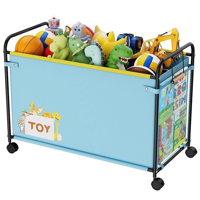 180L Kids Extra Large Toy Box with Wheels for Boys Girls 31.5 x 15.7 x 23.2 Big Toy Chest with Handle Toy Storage Organizer for Living Room Area Stuffed Animals Clothes(Blue 1PC)