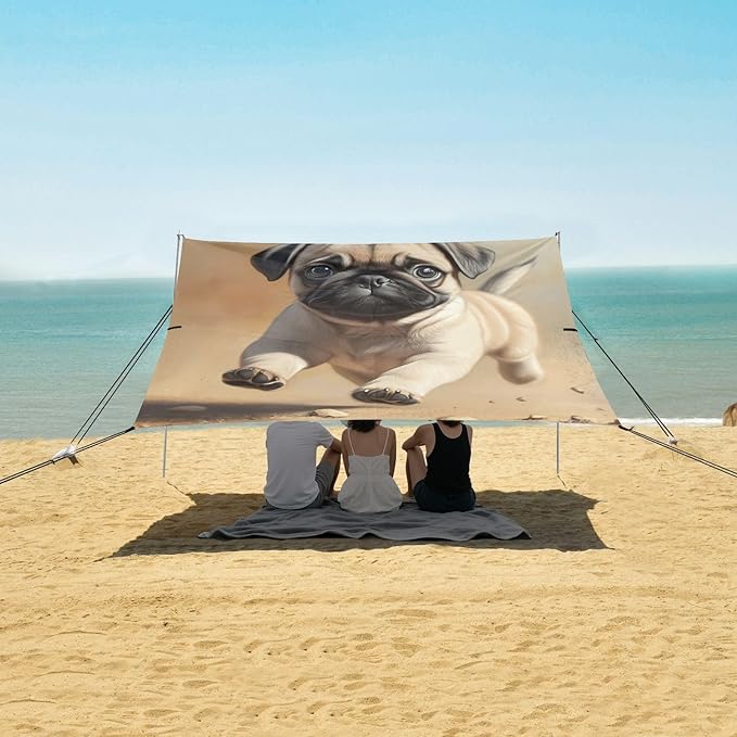ALAZA Running Puppy Pug Dog Beach Tent Sun Shelter Portable Canopy Sunshade for Outdoor Camping Picnics Backyard Fun 10x9 ft