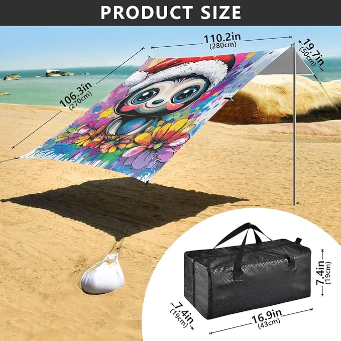 Chic Sloth Stable Beach Tent UPF50+ Water-Resistant Shade Sun Shelter with Sandbags &amp Sand Shovel for Camping Picnics Backyard &amp Fishing
