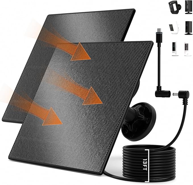 2 Pack 5W Solar Panel for Ring Camera – Compatible with Spotlight Cam (Plus/Pro/Battery) Stick Up Cam/Pro &amp All-New Stick Up Cam Battery 13ft Cable USB-C Adapter Waterproof