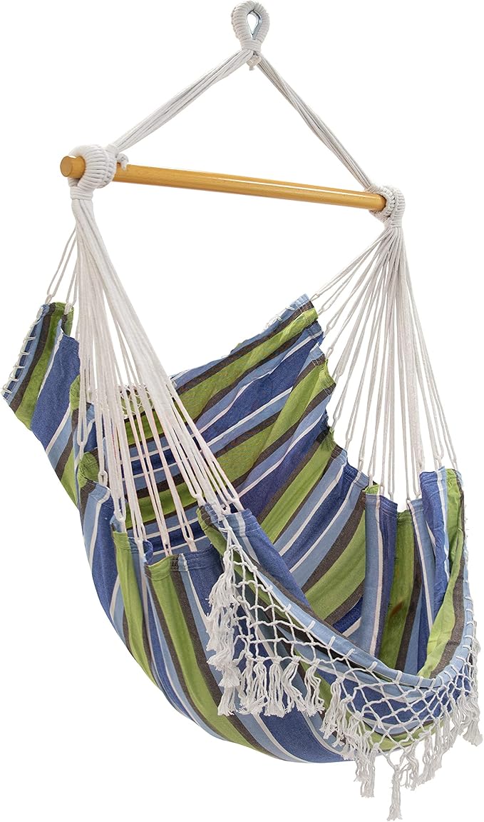 Vivere Brazilian Style Cotton Hammock Chair with Polyester Ropes - 250 lb Weight Capacity