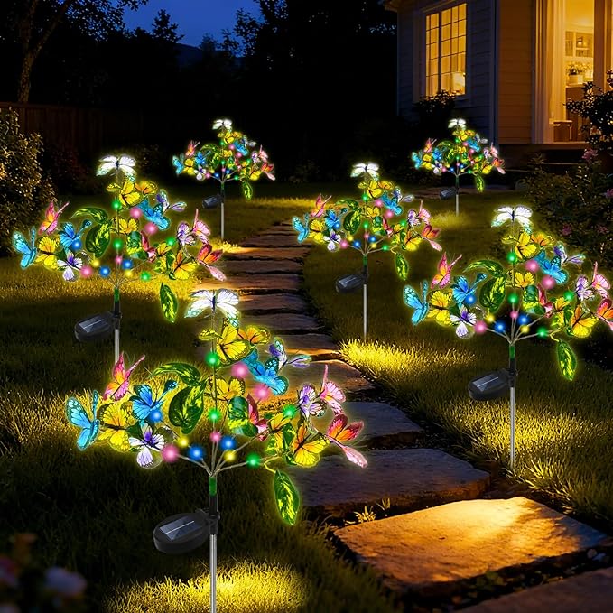 Anothera 6Pcs Solar Butterfly Lights Features Flashing or Steady-on Modes Waterproof Sunflower Garden Lights for Outdoor Patio Lawn Yard Garden Decor Gift for Mom Women Grandma
