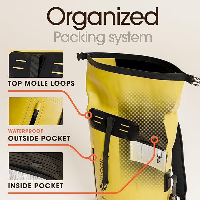 Earth Pak Waterproof Backpack - Heavy Duty Roll-Top Closure with Easy Access Front-Zippered Pocket and Cushioned Padded Back Panel for Comfort with IPX8 Waterproof Phone Case