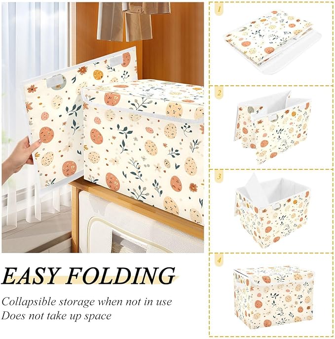 Colored Eggs and Branches 2 Fabric Storage Bins with Lids and HandleFoldable Storage Bins with LidsCloset Organizers for Clothes Storage Room Organization Office Storage Chest Organizer