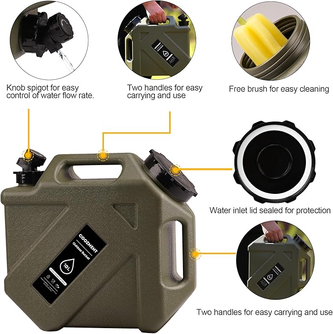 3.2 Gallon/5 Gallon Water Containers with Spigot BPA Free Water Jug Military Green Water Tank Multifunction Water Storage Containers for Camping Outdoor HikingEmergency Stroage
