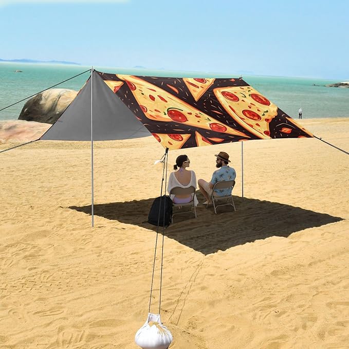 ALAZA Yellow Pizza Food Print Beach Tent Sun Shelter Portable Canopy Sunshade for Outdoor Camping Picnics Backyard Fun 10x9 ft