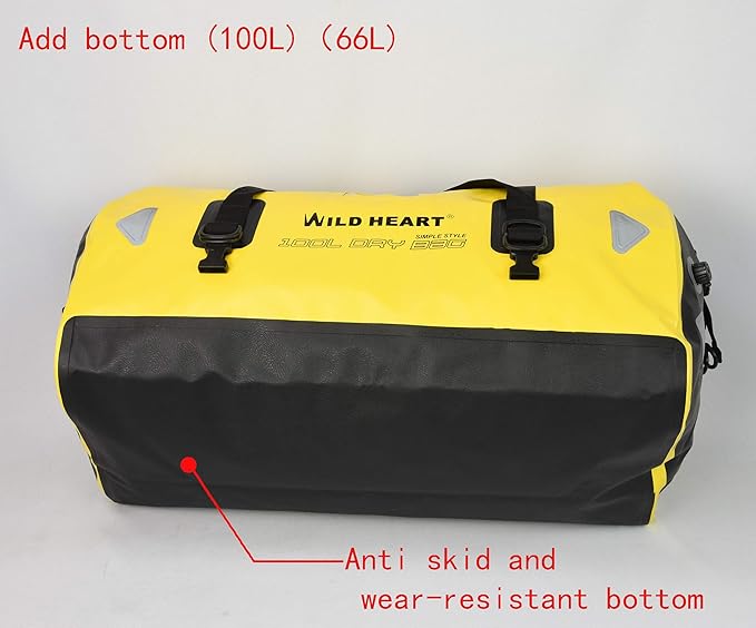 WILD HEART Waterproof Motorcycle Duffel Bag PVC500D Double-bottom With Rope Straps and Inner Pocket 40L 66L 100L for Kayaking Camping BoatingMotorcycle