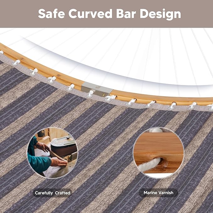 SUNCREAT Hammocks for Outside with Stand Included Double Hammock with Curved Spreader Bar Carrying Bag Gray Stripes