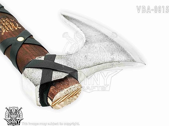 SHINY CRAFTS® Handcrafted Viking Axe – Engraved Nordic Blade with Wooden Handle Unique Gift for Men Collectors Cosplay and Medieval Decor (Brown-SCA-15)