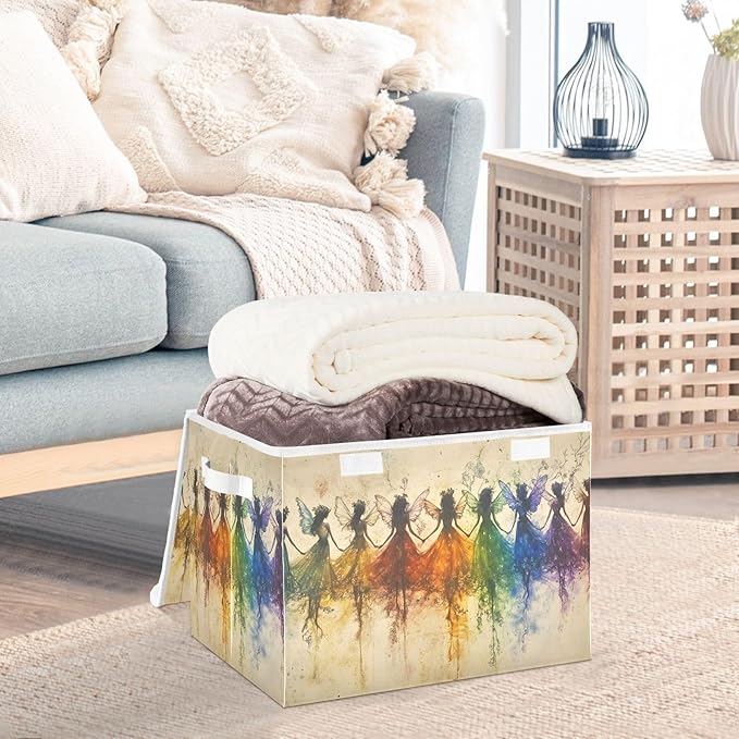 Storage Cube with Lid Dancing Fairy Print 16.5×12.6×11.8 IN Collapsible Large Capacity Foldable Storage Basket Bin Organizer