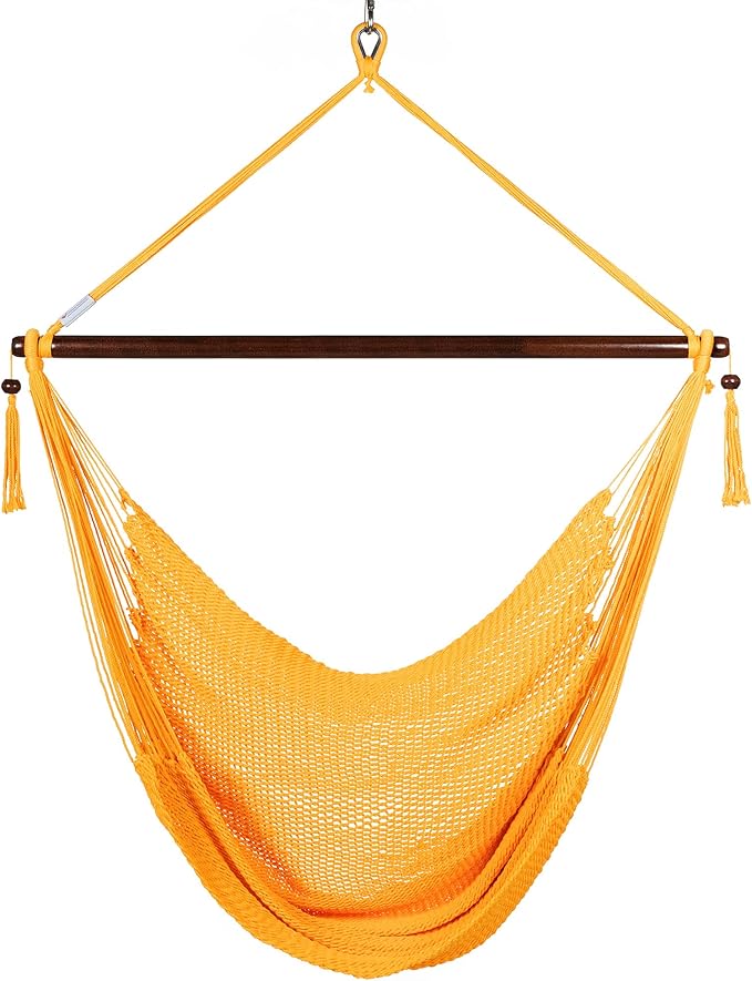 Large Caribbean Hammock Chair - 48 Inch - Polyester - Hanging Chair - Yellow