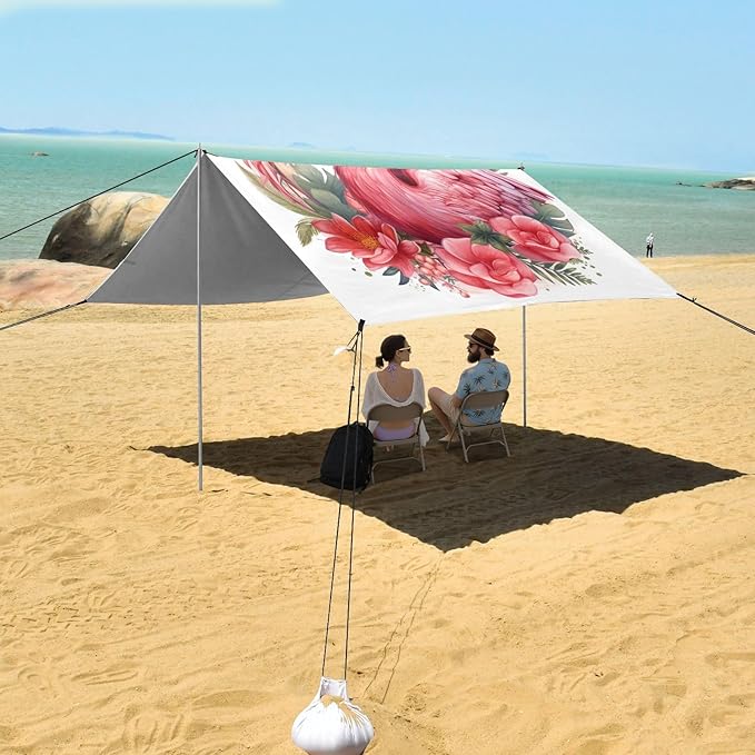 ALAZA Pink Flamingo Watercolor Beach Tent Sun Shelter Portable Canopy Sunshade for Outdoor Camping Picnics Backyard Fun 10x9 ft