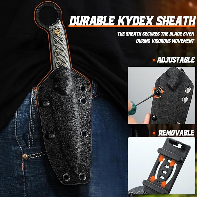 PURPLEBIRD Small Fixed Blade Knife with Kydex Sheath - 3.7 Full Tang EDC Survival Knife for Men with TiN-Coated 440C Blade &amp G10 Handle Sharp Hunting Knives for Bushcraft Gift for Men