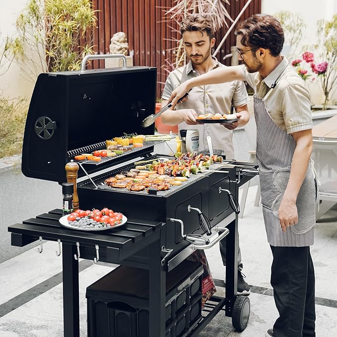 ONLYFIRE GRILLS Large BBQ Charcoal Grill with Cart &amp 2 Liftable Charcoal Trays 794 SQ.IN Cooking Area Heavy Duty Outdoor Barbecue Grill with Foldable Side Tables Wheels &amp Cover GS339