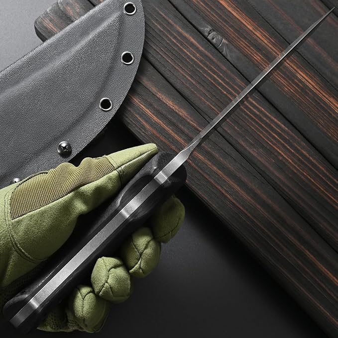 Sitivien ST31 Fixed Blade Knife N690 Stonewashed Steel Blade Carbon Fiber Handle Full Tang EDC Straight Knife for Outdoor Working Camping Hunting Fishing(Silver)