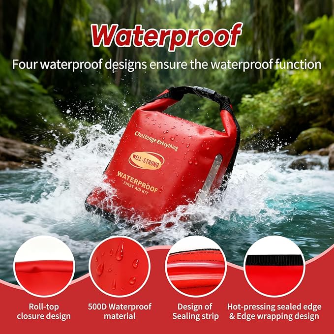 Waterproof First Aid Kit with Sealing Strip 226PCS Marine Boat Safety Kit Medical Emergency Kit with Roll Top Closure &amp Buckle for Kayaking Fishing Boating Outdoor