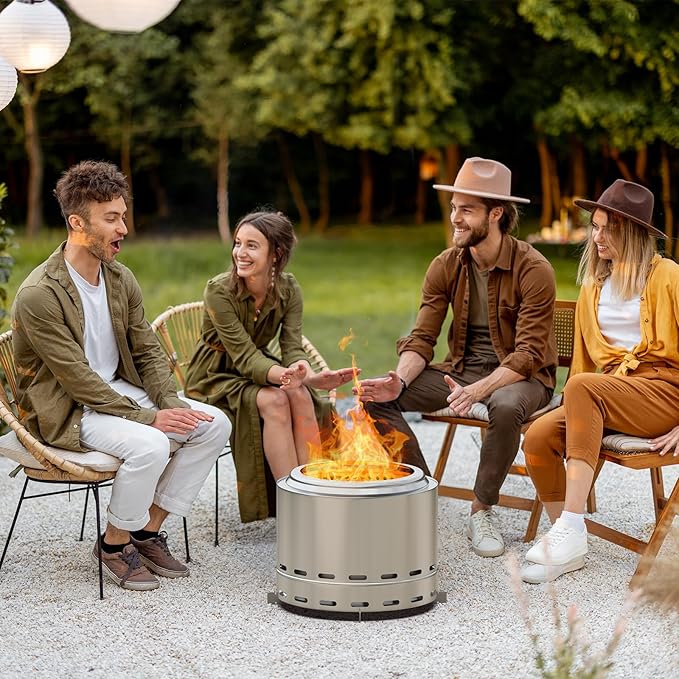 ROOMTEC 19.5 Smokeless Fire Pit Portable Wood Burning Firepit with Stand and Bag Easy Clean Bonfire with Removable Ash Pan Low Smoke Fireplaces for Camping Patio and Outside