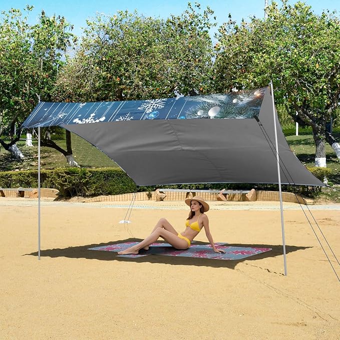 ALAZA Christmas Tree Christmas Ball Beach Tent Sun Shelter Portable Canopy Sunshade for Outdoor Camping Picnics Backyard Fun 10x9 ft