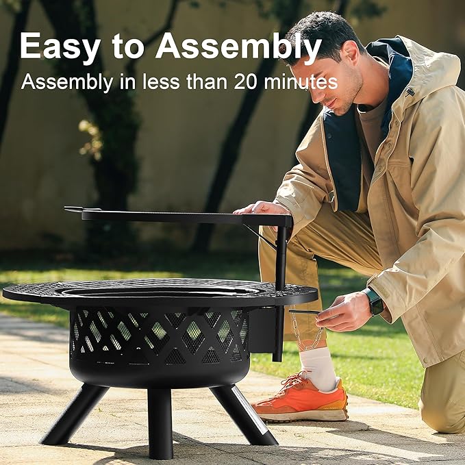 BALI OUTDOORS Fire Pit with Poker 32 inch Outdoor Fire Pit Patio Wood Burning Firepits for Outside with Grill