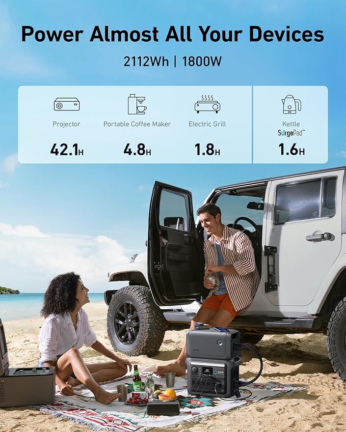 Anker SOLIX C1000 Portable Power Station and BP1000 Expansion Battery 1800W Solar Generator Full Charge in 58 Min 2112Wh LiFePO4 Battery for Outdoor Camping and Home Backup (Optional Solar Panel)