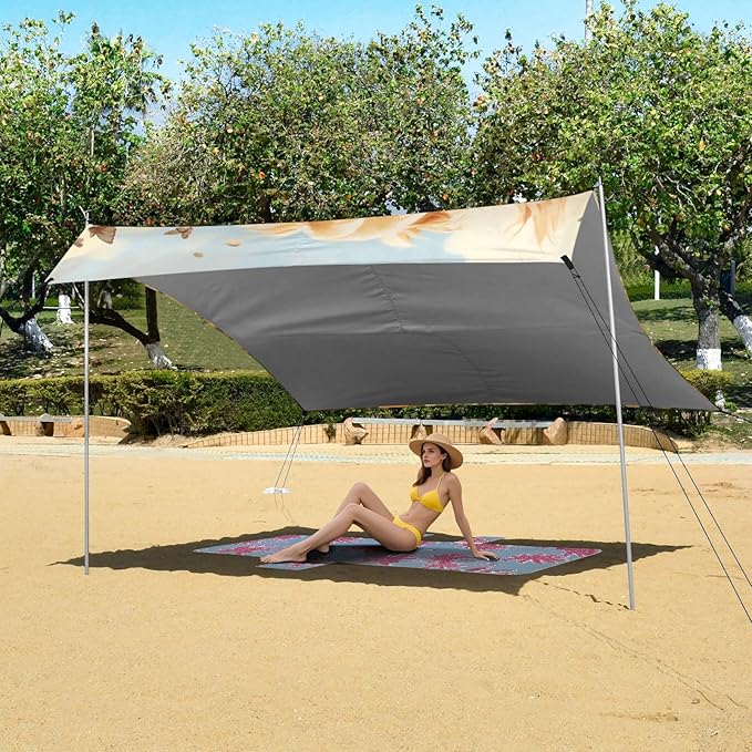 ALAZA Happy Golden Retriever in Flower Field Beach Tent Sun Shelter Portable Canopy Sunshade for Outdoor Camping Picnics Backyard Fun 10x9 ft