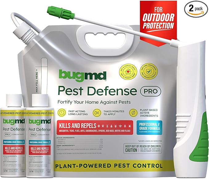 BugMD Pest Defense Pro Peppermint Oil Bug Spray &amp Mosquito Repellent Outdoor Patio - Ant Killer &amp Tick Spray for Yard | Plant Powered Electric Sprayer Wand Kit