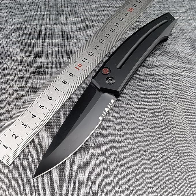 3.31'' D2 Steel Blade Aluminum Handles Manual Opening Folding Knife with Pocket Clip Camping EDC Tools Survival Knives Christmas Gift for Men and Women (Black Serrated Blade)