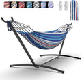 EveryFun Double Hammock with Heavy-Duty Steel StandPortableEasy Assembly600lbs Weight CapacitySuit for IndoorYardCampingor Outdoor-Fine Blue