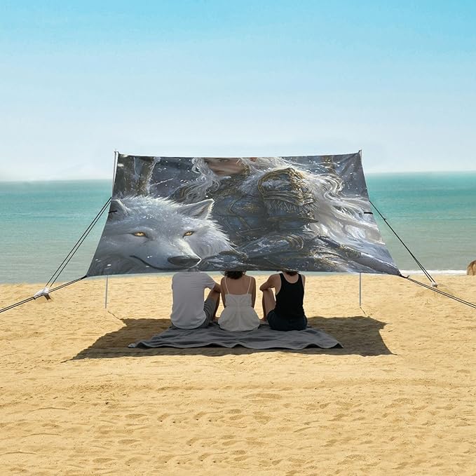 Game Anime Winter Playroom Wolf Beach Canopy UPF50 Lightweight Large Portable Sun Shelter with Carrying Bag for Camping Picnics Backyard &amp Fishing