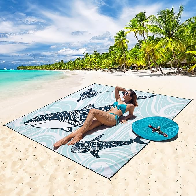 Beach Blanket Waterproof Sandproof Beach Mat 79 X 83/10'x9'for 2-8 Adults Quick Drying Outdoor Picnic Mat Beach Accessories for Travel Camping Hiking