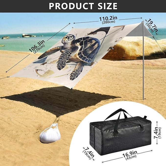 ALAZA Turtle Circles Triangles Beach Tent Sun Shelter Portable Canopy Sunshade for Outdoor Camping Picnics Backyard Fun 10x9 ft