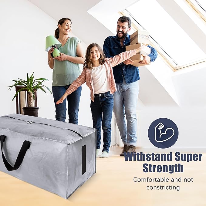 HOMESURE 8 Pack Large Strong Bags with Zippers &amp Carrying Handles - Water-Resistant - Heavy Duty Storage Tote for Space Saving Storage Fold Flat Alternative to Moving Box (Silver)