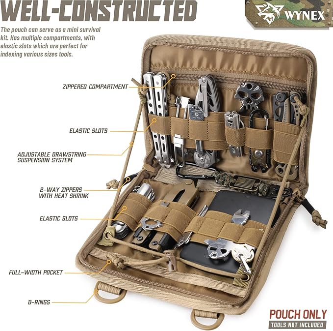 WYNEX Tactical Molle Admin Pouch with Folding Admin Pouch Utility EDC Pouch Organizer Modular Tool Pouch of Double Layer with Molle Tool Bag of Laser-Cut Design Utility Organizer EDC Medical Bag