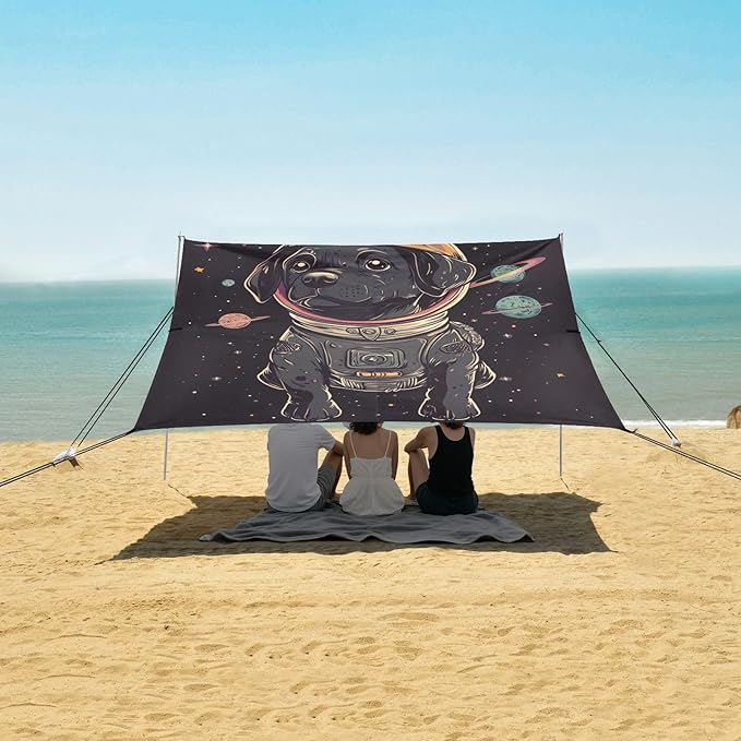 ALAZA Funny and Cute Space Labrador Beach Tent Sun Shelter Portable Canopy Sunshade for Outdoor Camping Picnics Backyard Fun 10x9 ft