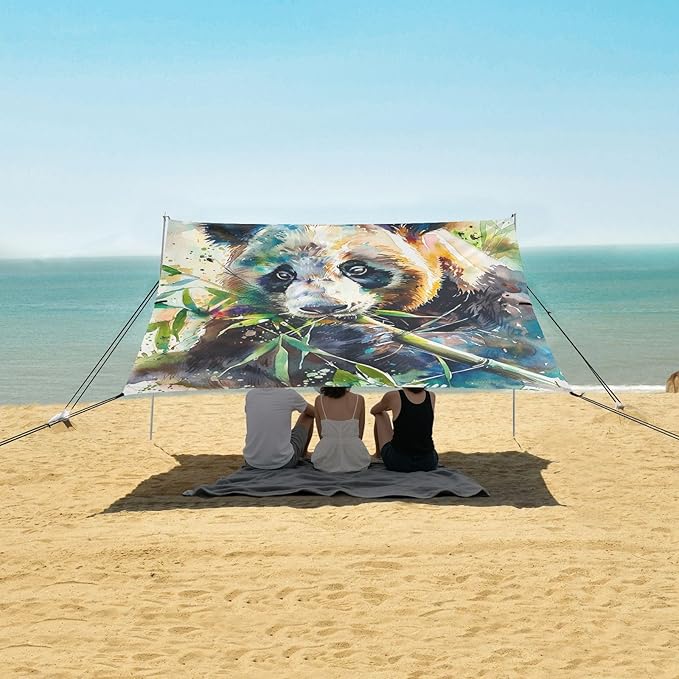 ALAZA Watercolor Panda Eating Bamboo Animal Beach Tent Sun Shelter Portable Canopy Sunshade for Outdoor Camping Picnics Backyard Fun 10x9 ft