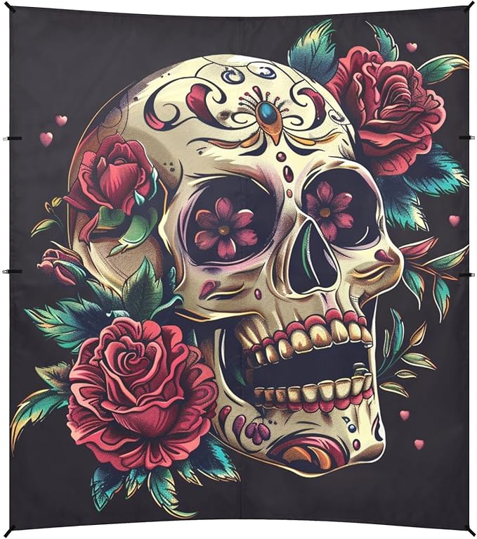 ALAZA Sugar Skull and Roses Beach Tent Sun Shelter Portable Canopy Sunshade for Outdoor Camping Picnics Backyard Fun 10x9 ft