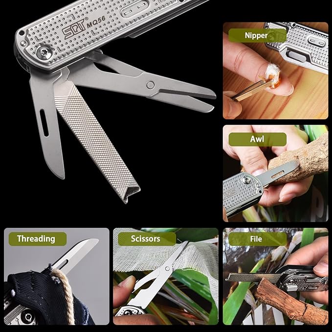 SQT2056 13-in-1 Multitool Knife with Glass Breaker Survival Knife for Outdoor Camping Hiking Emergency - Portable Scissors Screwdrivers Can Opener for EDC Work &amp Adventure