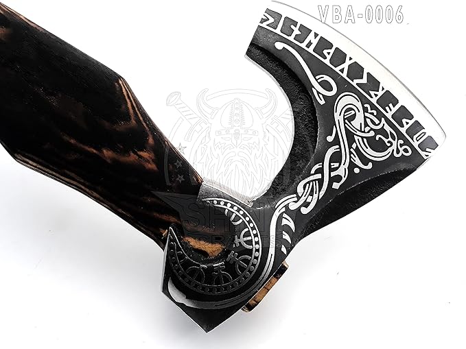 SHINY CRAFTS® Handcrafted Decorative Viking Axe with Leather-Wrapped Handle &amp Sheath – Engraved Blade – Ceremonial Collectible Gift for Men Warriors History Buffs Cosplay &amp Display (VBA-06)