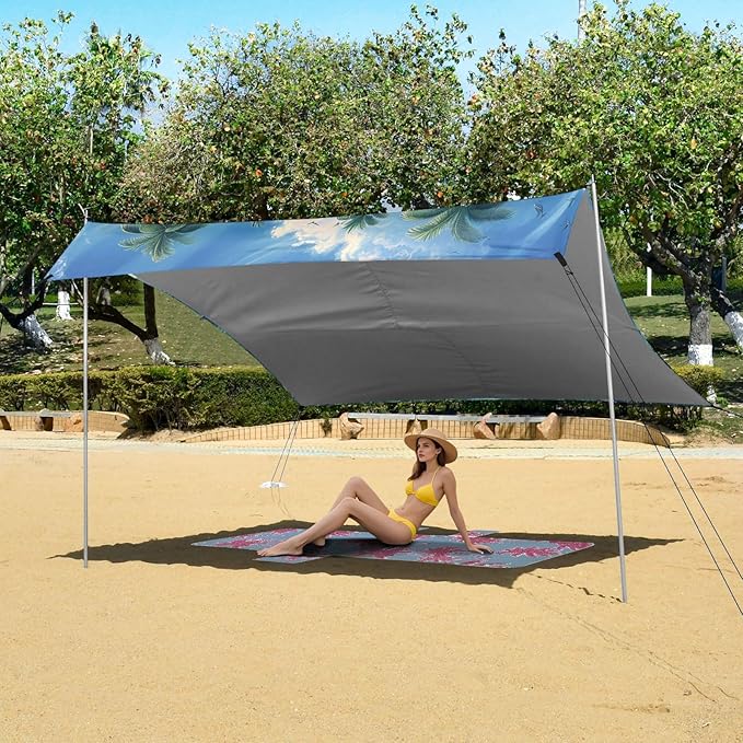 ALAZA Tropical Dolphins Island Beach Tent Sun Shelter Portable Canopy Sunshade for Outdoor Camping Picnics Backyard Fun 10x9 ft