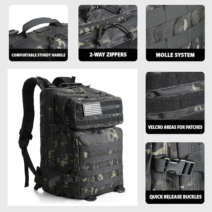 Military Tactical Backpack for Men 45L Molle Army 3 Days Assault Pack Bug Out Bag Water Resistant
