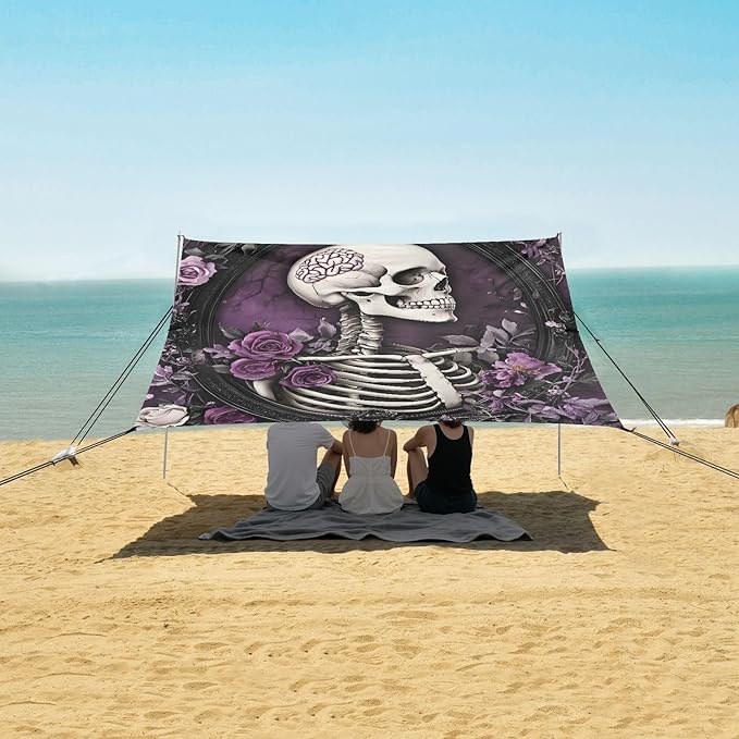 ALAZA Purple Skull Beach Tent Sun Shelter Portable Canopy Sunshade for Outdoor Camping Picnics Backyard Fun 10x9 ft