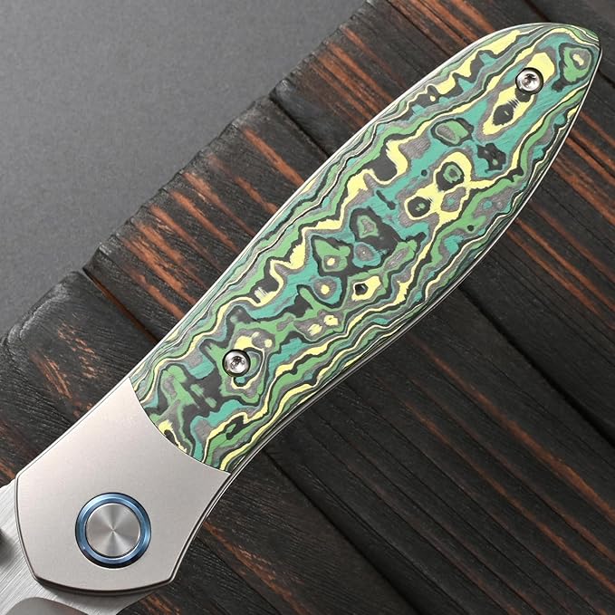 Sitivien ST273 Folding Knife S90V Steel Blade Titanium &amp Carbon Fiber Handle Knife with Pocket Clip for Outdoor Camping Hiking Survival Hunting (Green)